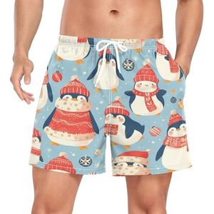 Wzzzsun Kerst Sneeuw Pinguïns Polka Dot Heren Zwembroek Board Shorts Sneldrogende Trunk met Zakken, Leuke mode, S