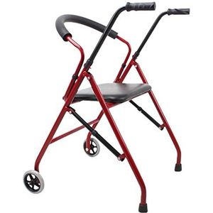 Loophulpmiddel met stoelkatrol Opklapbare oude rollator Gehandicapte persoon Antislip viervoetsstok Dikke stalen buis Veilig en stabiel, Rood (Rood)
