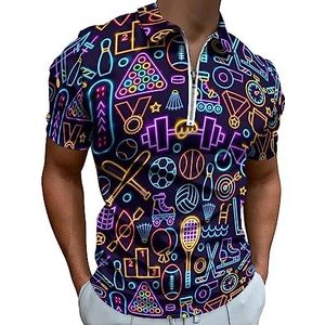 Sport Neon Polo Shirt voor Mannen Casual Rits Kraag T-shirts Golf Tops Slim Fit