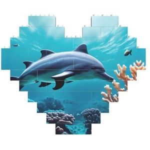 Mooie onderwaterwereld dolfijnen koraal legpuzzel - hartvormige bouwstenen puzzel-leuk en stressverlichtend puzzelspel