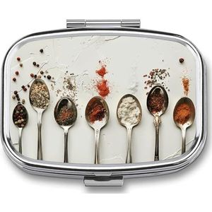 Draagbare medicijndoos, set lepels bedrukt mini rechthoek pillendoosje zak medicijndoos pillencontainer reizen juwelendoos pilhouder draagbare vitamine opbergdoos