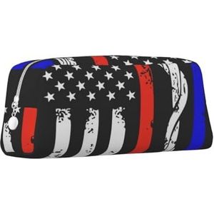 ZaKhs Rode Streep Brandweerman VS Vlag Print Etui Grote Capaciteit Pen Case Draagbare Potlood Pouch voor Mannen Vrouwen, Zilver, Eén maat, Tas Organizer