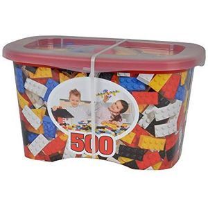 Simba 104114201 Blox 500 bouwstenen voor kinderen vanaf 3 jaar, 8 stuks stenen box, zonder grondplaat, volledig compatibel, gemengde kleur, zwart, rood, wit, geel, blauw