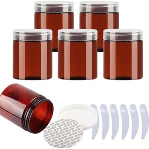 Cosmetische potten, Set van 6, 100 ml blauwe plastic zalfpotjes, cosmetische potten met doorzichtige deksels, containers for toiletartikelen(Bruin,250ml)