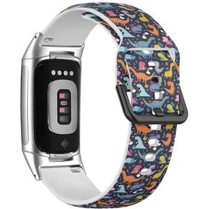 RYANUKA Zachte sportband compatibel met Fitbit Charge 5 / Fitbit Charge 6 (schattige grappige dinosaurussen voor kinderen), siliconen armbandaccessoire, Siliconen, Geen edelsteen