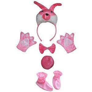 Petitebelle 3D hoofdband bowtie staart handschoenen schoenen unisex kinderen 5st kostuum (3D hot pink bunny)