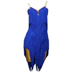 Tytyozay Kwastjes Latijns-Amerikaanse dansjurk voor vrouwen, meisjes jarretels rugloze elegante ballroomrok podium oefenoutfits voor samba tango cha cha jurken,Blauw,L