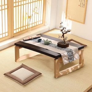 Moderne lage massief houten salontafel, Japanse lage tafel om op de vloer te zitten theetafel, opvouwbare vloer zittafel, raam kleine theetafel, voor tatami thuiskantoren receptie kamertafel (maat: 80