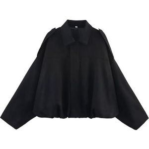 Bomberjack Dames Suède Jas Lange Mouw Revers Pilotenjas Jas Korte Leren Jas Damesjas For Herfst Winter Overgangsjas Y2k Streetwear Damesjassen(Noir,L)