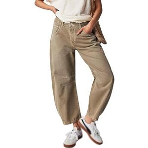 Casual ballonbroek for dames wijde pijpen middentaille bijgesneden denimbroek Y2K losse baggy jeans met zakken (Color : Kahki, Size : M)