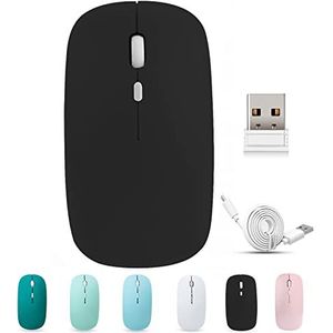BlueBose Draadloze Bluetooth-muis, oplaadbaar, Silent Click laptopmuis, 3 instelbare dpi-snelheden, mini-USB-ontvanger, compatibel met laptop/iPad/Mac/PC (zwart)