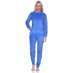 Badstof pyjama voor dames, lange mouwen, pyjama met manchetten, ook in grote maten, blauw, 48/50