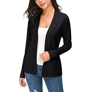 Dames Elegante Solide Open Voorkant Lange Mouwen Cardigan Lichtgewicht Gebreide Losse Vesten(M, Zwart)