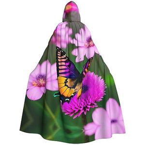 Bxzpzplj Paarse vlinder en bloemen print capuchon mantel lang voor carnaval cosplay kostuums 185cm, carnaval carnaval cosplay