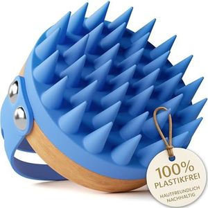 HELDSON® Premium massageborstel voor de hoofdhuid, FSC®100%, hoofdmassagerborstel, haarmassageborstel, haarverzorging, hoofdhuid peeling, hoofdmassage, Scalp Scrub, kristalblauw