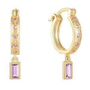 S925 sterling zilverkleurige zirkoonoorbellen vierkante damesoorbellen oorbellen(Golden-Purple Diamonds)