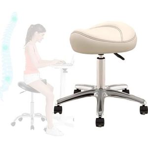 JAVPTAV Zadelstoel, verstelbare zadelzitkruk voor kunstenaars, kantoormedewerkers, werkplaats, schoonheid, spa, tattoo-massage, verstelbare kruk, hygiënist verpleegster zadel rolstoel (beige)