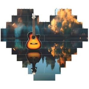 Lake Guitar Reflections Legpuzzel - Hartvormige bouwstenen Puzzelspel - Leuk en stressverlichtend puzzelspel