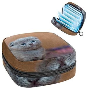 Cat Animal,Periode Pouch Draagbaar,Tampon Opbergtas,Tampon Houder voor Portemonnee Vrouwelijke Product Organizer, Meerkleurig, 4.7x6.6x6.6 in/12x17x17 cm