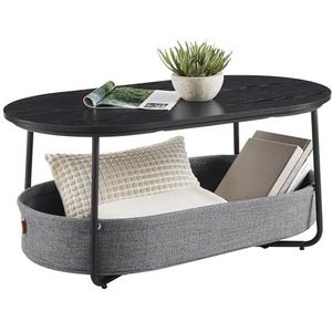 VASAGLE Salontafel ovaal, tafel met opbergruimte, bijzettafel, woonkamertafel met mand van stof, modern, metalen frame, inktzwart-leigrijs LCT222B56