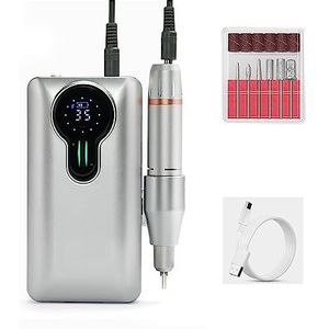 Elektrische nagelvijl, 35000 RPM nagelboormachine, draagbare oplaadbare nagelboorpen for manicure gel polish remover cutter voor zowel natuurlijke als kunstnagels (Color : Silver-A-Set, Size : W)