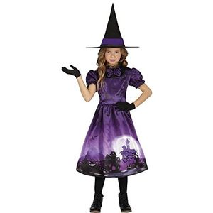 FIESTAS GUIRCA Betoverd heksenkostuum – paars heksenkostuum met heksenhoed – Halloween kinderkostuum voor meisjes van 7-9 jaar
