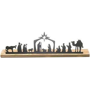 Kerststal kerststal sets met houten basis, zwart metalen kerststal set kleine mensen kameel wilgenboom kerststal set voor plank tafel muur
