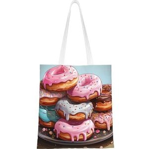 GFLFMXZW Cartoon Donuts Print Canvas Tote Bag Herbruikbare Boodschappentas Esthetische Handtas Schoudertas Voor Vrouwen Meisjes, Zwart, One Size, Zwart, One Size