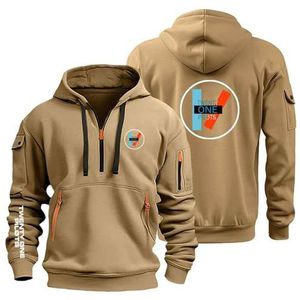 AHYAOFA Comfortabel sweatshirt met capuchon voor heren, 21 P.i.Lot.s, sportsweatshirt, lange mouwen, capuchon, halve ritssluiting, Kaki-1, 38-40 Alto