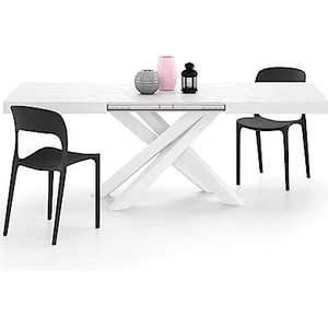 Mobili Fiver, Emma 140(220) x90 cm uitschuifbare tafel, cementwit met witte kruispoten, Made In Italy