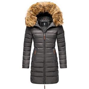 Marikoo Winterjas voor dames, warm, gewatteerd, lang, met capuchon, maat XS-XXL, roze, antraciet, S