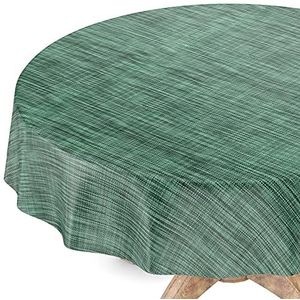 Afwasbaar tafelzeil, tuintafelkleed in linnenlook, met snijrand, rond 100 cm, donkergroen