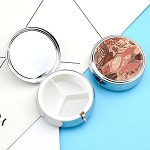 Pillendoosje pillendoosje voor vrouwen, wekelijkse pillenorganizer met 3 compartimenten, perzik en bruine bladeren, kleine pillendoos pillencontainer, draagbare vitaminehouderdozen voor op reis,