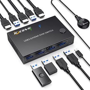 KVM HDMI Switch 2 Poorten, USB 3.0 KVM Switcher Box Ondersteuning 4K@60Hz Resolutie voor 2 Computers Share Muis Toetsenbord en Monitor