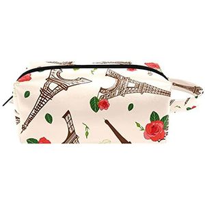 Eiffel Tower Parijs Vrouwen Cosmetische Tas Schoonheidstas, Draagbare Hangende Reistoilettas, Leer Waterdichte Make-up Pouch Potlood Case voor Kids, Multi kleuren 01, 8.2x3.1x3.5 in/21x8x9 cm,