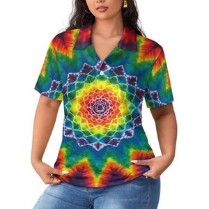 Mandala Tie Dye dames poloshirts met korte mouwen casual T-shirts met kraag golfshirts sport blouses tops 4XL