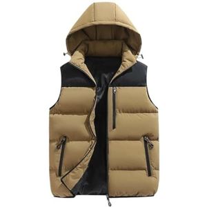 Warmere Bovenkleding Donsvest For Heren, Dikke Jas Met Capuchon, Mouwloos, Casual Warm Vest, Katoenen Winterjas Gilets(Brown,XL)