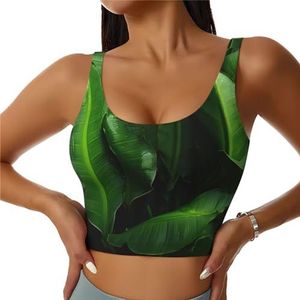 Verse Bananenbladeren Print Casual Wear Vrouwen Sport Vest Yoga Vest Workout Vest Voor Vrouwen Lichtgewicht Trendy, Zwart, S