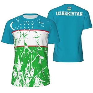 Sport T-Shirt Vintage Oezbekistan Vlag Graan Tees 3D Gedrukt voor Fitness Running Voetbal, Meerkleurig, M