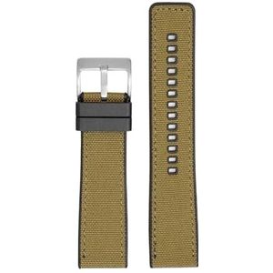 Geweven canvas rubberen band 20mm22mm 24mm snelsluiting waterdicht heren nylon sport vervangen armband horlogeband geschikt for Omega for Seiko (Color : Khaki silver, Size : 24mm)