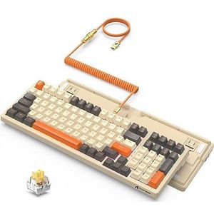 ATTACK SHARK K98 Bedrade Hotswap Gaming Toetsenbord met metalen opgerolde USB C kabel,RGB Verlichting,Aangepaste gele schakelaar Mechanische Gevoelen,Programmeerbare Actuatie,100 toetsen(Shimmer)