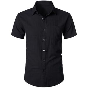 PMVRTHQV Heren getailleerd katoen linnen casual korte mouw button up shirts lichtgewicht strand tops met zak - wit Large, Zwart, XL
