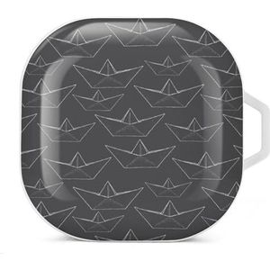 Papier Schip Patroon Oordopjes Case Compatibel met Samsung Hard Shell Beschermhoes Wit-Stijl