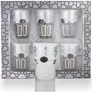 6 premium Oosterse Marokkaanse theeglazen, zilverwit, set van 6 glazen kopjes om te serveren en te drinken, glazen bekers, glazenset, koffieglazen, drinkglazen, geschikt voor warme of koude dranken