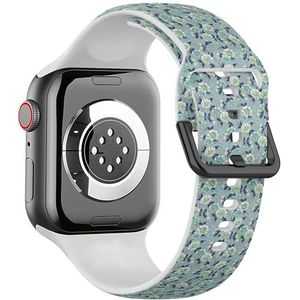 Sport zachte band compatibel met Apple Watch 38/40/41mm (penseelstreek bloem op grijs) siliconen armband band accessoire voor iWatch
