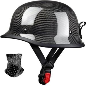 Duitse leren motorfietshelmen, retro halfschaalhelm, jethelm met vizier, snelsluiting voor cruiser, chopper, biker, bromfiets, DOT/ECE E,M=56-57cm