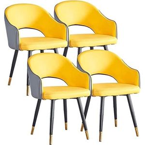 GEIRONV Nordic Eetkamerstoel Set van 4, Waterbestendige PU-lederen bijzetstoel Keuken Moderne woonkamer Eetkamer Accent fauteuils met metalen poten Eetstoelen ( Color : Gray+yellow , Size : 85*45*48cm