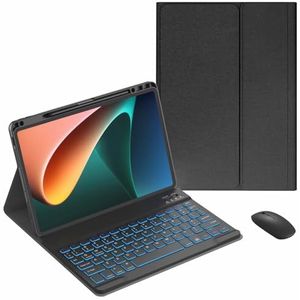 Toetsenbordhoes voor Xiaomi Mi Pad 7/7 Pro 11.2 inch 2024, 7 Kleuren Achtergrondverlichting, Ingebouwde Potloodhouder, Magnetisch Afneembaar Draadloos Toetsenbord met Bluetooth Muis,zwart