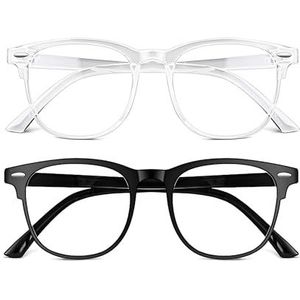 Bril met blauwlichtfilter voor dames en heren, set van 2, bril met blauwlichtfilter, bril voor dames, blauw licht bril, blauwlichtbril, bril voor heren, blauwlichtfilter, Ultralight zwart/doorzichtig