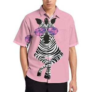 Cool Zebra Zomer Heren Shirts Casual Korte Mouw Button Down Blouse Strand Top met Zak L